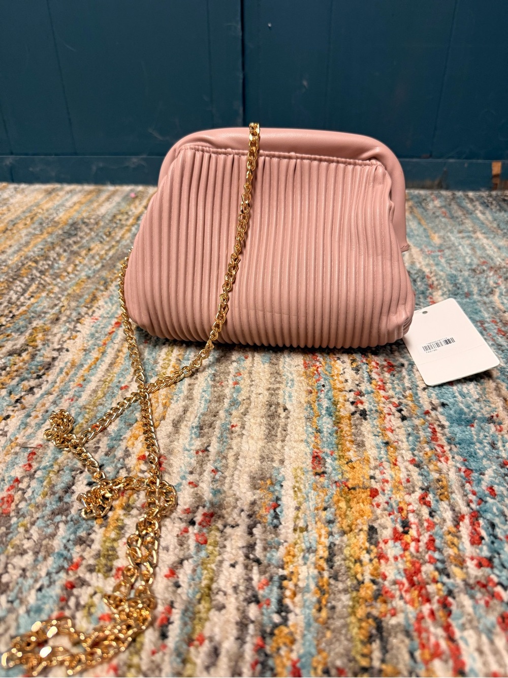 Blush Pink Pleated Crossbody with Gold Chain